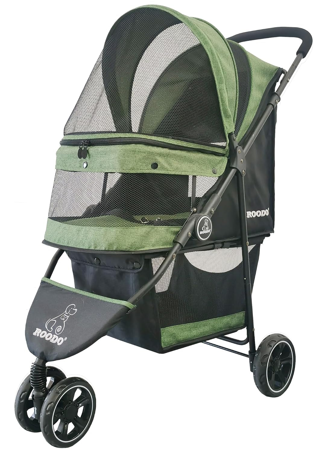 roodo-3-wheel-pet-stroller-best-lightweight-foldable-compact-portable-jogger-all-terrain-travel-pet-gear-puppy-kitty-stroller-for-up-to-30lbs-medium-small-dogs-and-catsgreen
