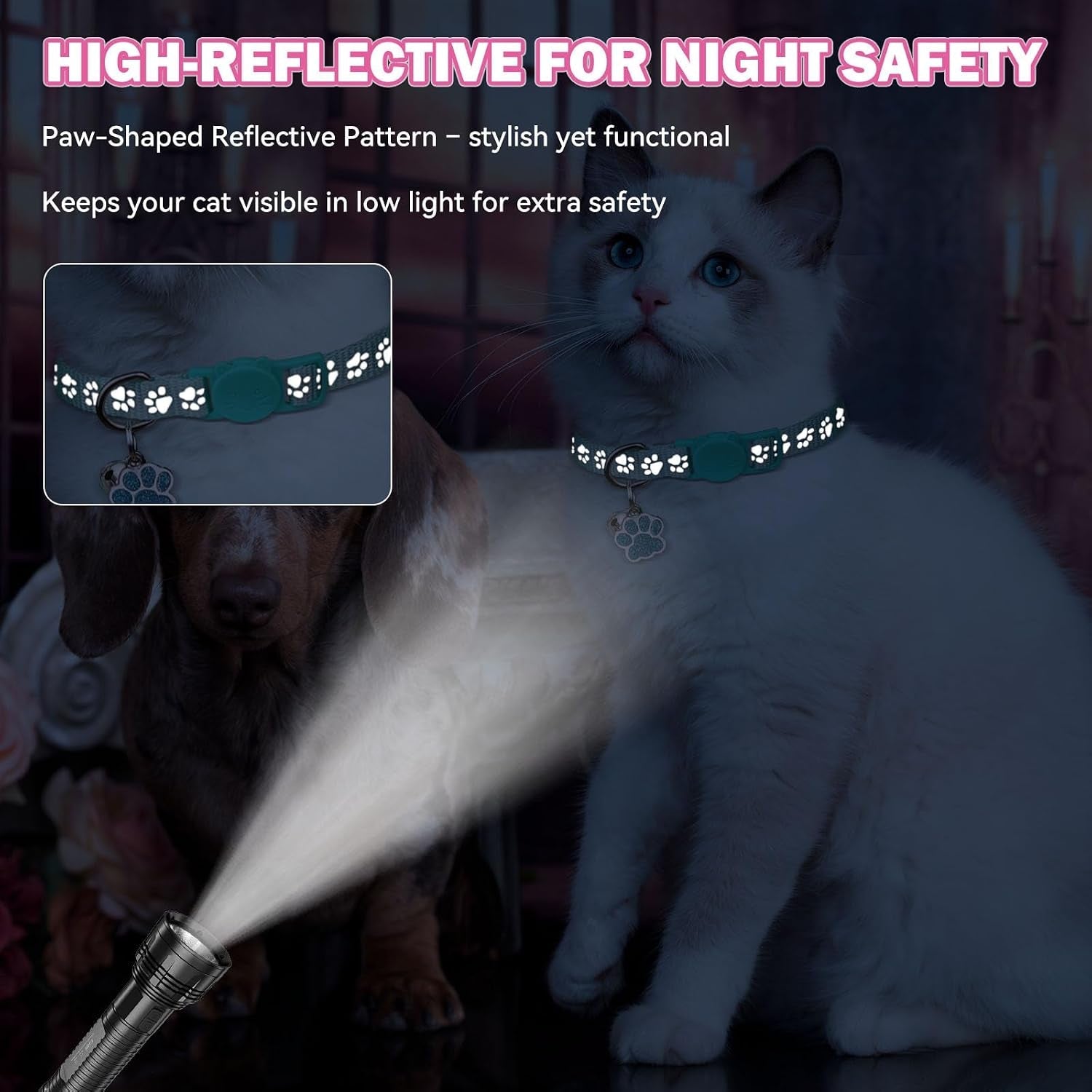 4pcs-breakaway-cat-collars-reflective-cat-collar-with-bells-kitten-collars-for-boy-girl-cats-breakaway-collar-for-cats-with-paw-pendant-6-9-inchpurple-hotpink-red-teal