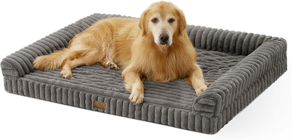 COZY KISS Ultra Soft Faux Rabbit Fur Dog Bed for Medium Dogs – 36"X27" Orthopedic Foam Couch, Removable Washable Cover & Waterproof Lining, Cream13