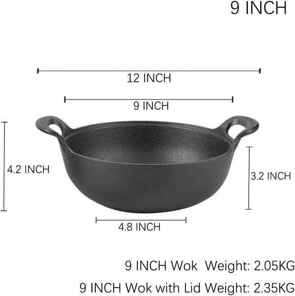 9 Inch Cast Iron Wok with Lid and Handles, Grilling Pan, Use in the Oven, on the Stove, or on the Grill (Wok with Lid 9 Inch)2