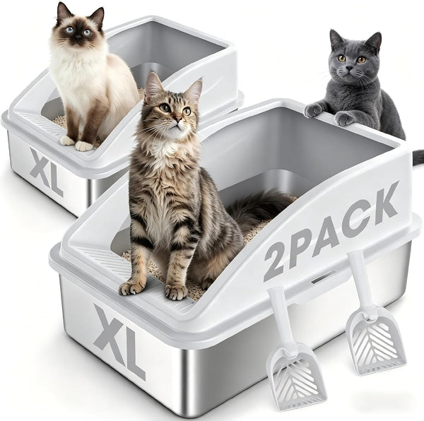 2 Pack Stainless Steel Litter Box | XL Enclosed Cat Litter Boxes with Lid for Big Cats and Multi-Cats | High Sided, Anti-Urine Leakage | Non-Stick Bottom（Dark Gray）13