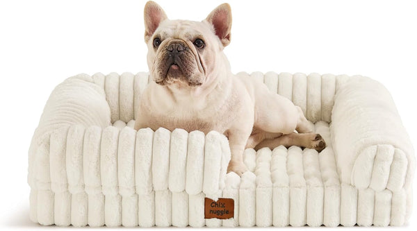 Chixnuggle Orthopedic Dog Bed, Washable Cover, Faux Fur Bolster Pet Couch | Waterproof,Egg Crate Foam,Non-Slip Bottom,For Small Medium Dogs,Dark Grey,30*24*7,Dog Sofa,Puppy Bed38