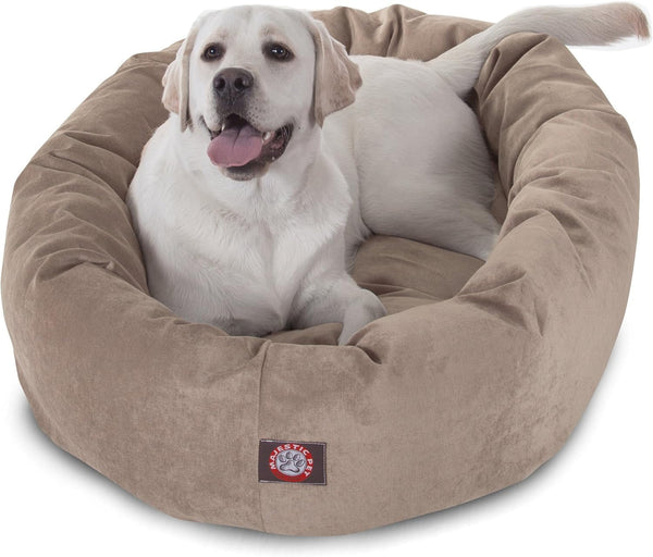 Majestic Pet 40 Inch Micro Velvet Calming Dog Bed Washable – Cozy Soft round Dog Bed with Spine for Head Support - Fluffy Donut Dog Bed 40X29X9 (Inch) – round Pet Bed Large – Pearl1