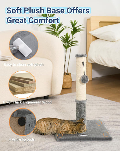 Cat Scratching Post, Cat Scratchers for Indoor Cats, with Toys | for Kitten & Medium Cats, Sisal & Carpet in One for Various Scratching Needs, Solid Structure, Extra Free Toy, Light Gray6
