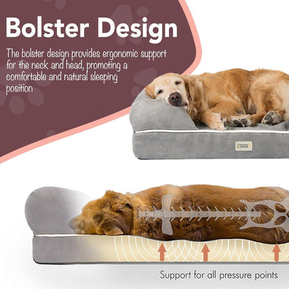 Friends Forever Large Dog Bed Couch, Orthopedic Pet Sofa Memory Foam | Dog Couch with Washable Removable Bed Cover, Non-Slip Bottom, Indoor Calming Chairs Mattress, Chester, Pewter Grey Large2
