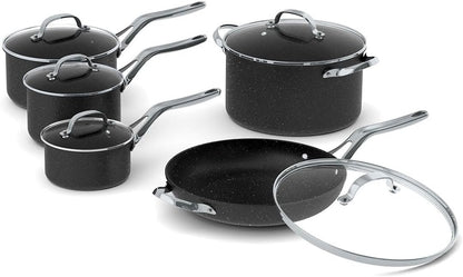 the Rock 10PC Non-Stick Cookware Set, Forged Aluminum, Black | Non-Stick Saucepans & Fry Pan. Rock.Tec Surface. Oven Safe. Even Heating. Everyday Cookware Set.1