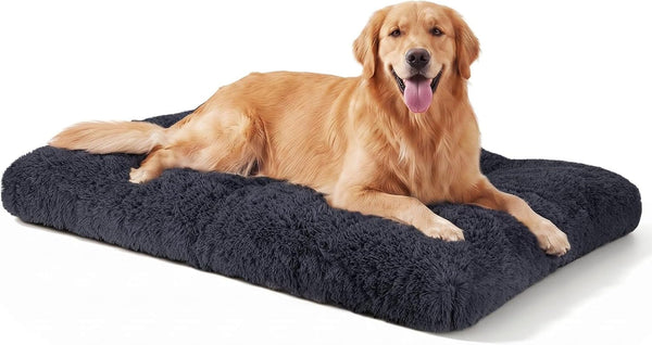 JOEJOY Large Dog Bed Crate Pad, Deluxe Plush Washable Dog Beds Fulffy Soft Kennel Pad Anti-Slip Pet Sleeping Mat for Extra Large Medium Small Dogs, 40" X 27", Beige12