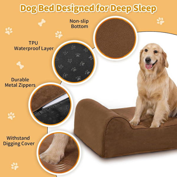 Rainmr Orthopedic Dog Beds for Large Dogs, 7" Memory Foam Dog Beds with Waterproof Liner, Durable Microsuede Cover, Removable and Washable, Nonskid Bottom, 60"X48"X7" XXL Chocolate3