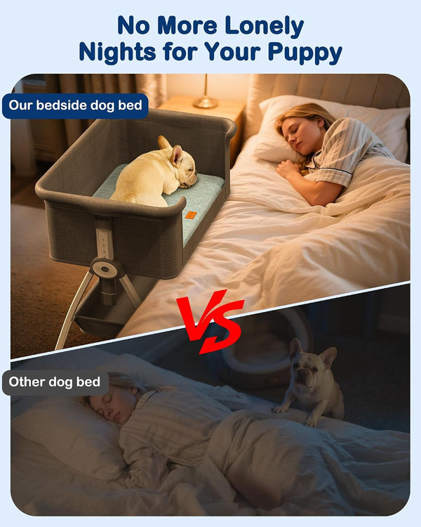Bedside Dog Bed,6-Height Adjustable Pet Bassinet for Medium & Large Dogs | Pet Couch with Sides,Elevated Bed Extension for Humans,Removable & Washable Cover,Dog Couch with Wheels, 30"X21"5