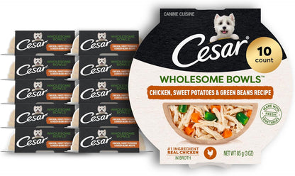 Cesar Wholesome Bowls Wet Dog Food, Chicken Recipe, 3 Oz, 10 Count | Real Chicken #1 Ingredient, Slow-Cooked, 7 Key Ingredients, No By-Products or Artificial Flavors, Easy to Digest11