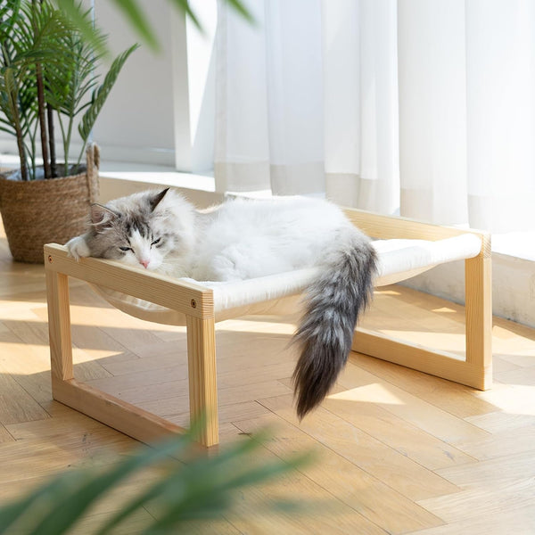 FUKUMARU Large Cat Hammock, Raised Dog Bed for Indoor and Outdoor, Washable | 21" Wooden Pet Beds, Cozy Velvet Cat Couch, Elevated Pet Sofa for Puppy, Bunny and Small Animal8