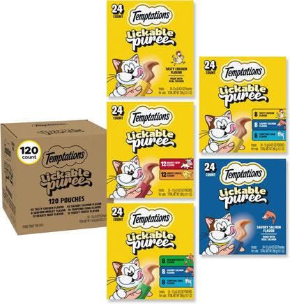 Temptations Creamy Puree Cat Treats, Chicken, Salmon & Tuna, 24 Count | under 15 Calories per Tube, Great for Senior Cats, No Chewing Required, No Added Sugar, Fillers, or Artificial Preservatives17