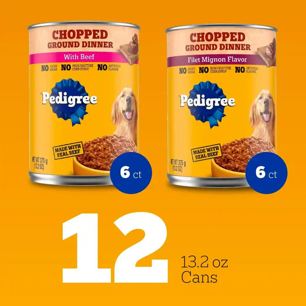 Pedigree Chopped Ground Dinner Wet Dog Food, Beef Pack, 13.2 Oz, 12 Count | 100% Complete & Balanced, 36 Vitamins & Minerals, Slow Cooked, 30%+ Water for Hydration, Supports Skin & Coat & Lean Muscles2