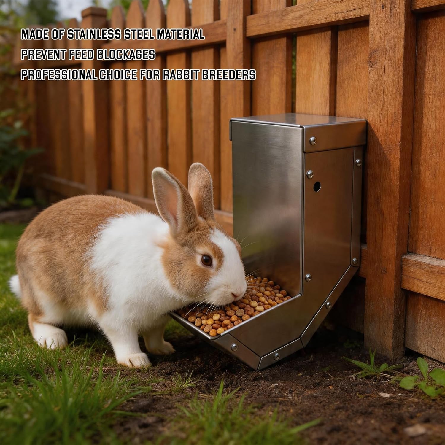 rabbit-feeder-small-animal-stainless-steel-gravity-feeding-trough-with-lid-outdoor-durable-cage-feeder-holds-several-days-food-4-inch-1-5lbs