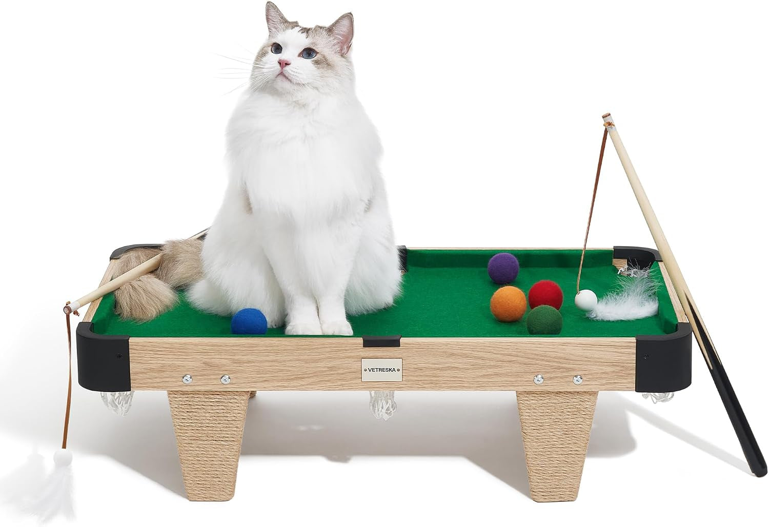 vetreska-4-in-1-cat-toys-mini-pool-table-gift-for-cats-feather-wand-toy-cat-billiard-ball-puzzle-toy-pool-table-with-scratching-post-cat-interactive-exercise-play-rest-beds-furniture-cats-toys-gift-feather-wand-toy-cat-billiard-ball-puzzle-toy-pool-table-w-scratching-post-activity-fun-furniture