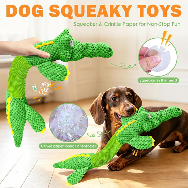 WOWBALA Dog Squeaky Toys Stretchable Crocodile for Interactive Tug of War | 24-31In Plush Chew Toy with Squeaker & Crinkle Paper, Pineapple Cotton, Ideal for Puppy Small Medium Dogs Indoor Outdoor Play3