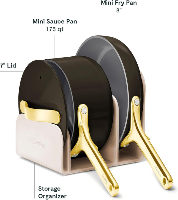 Caraway Non-Stick Ceramic Mini Cookware Set | Ceramic Fry Pan (1.05 Qt, 8") Sauce Pan (1.75 Qt) and Storage Rack, Non Toxic, PTFE & PFOA Free, Black3