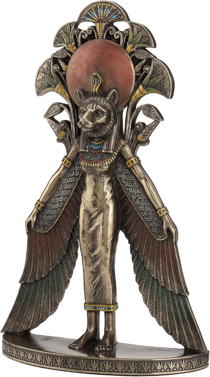 Sekhmet Winged Egyptian Warrior Goddess Wall Art Statue | Cold Cast Bronze Resin, Blue and Red Accents, Lion Head, Keyhole Hanger for Wall Display2