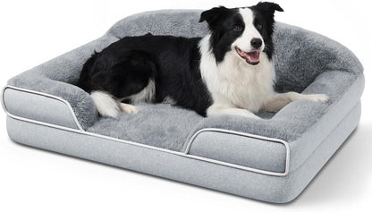 Orthopedic Dog Bed for Extra Large Dogs, 45"X30" XL Dog Couch Bed | Egg Crate Foam for Pressure Relief, Cozy Bolster Sofa Design, Waterproof Removable Washable Cover, Non Slip Bottom Light Grey9