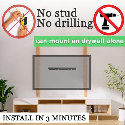 No Stud TV Wall Mount, Drywall Studless TV Hanger No Damage, No Drill, Non Screws, Dry Wall Flat Screen Tvs Easy Install Bar Bracket Fits VESA 12-55 Inch Tvs up to 99 Lbs, Include Hardware Levels3
