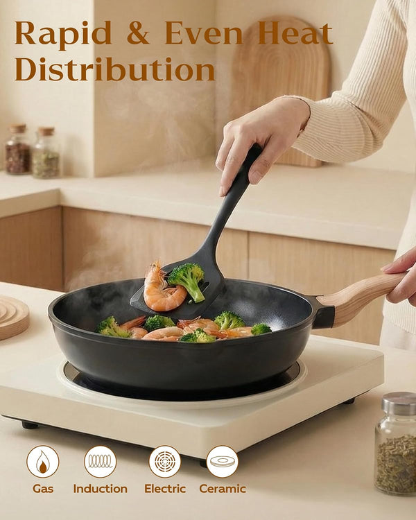16Pcs Titanium Pots and Pans Set,Toxic-Free Cookware Set, Dishwasher & Oven Safe, Induction Compatible with Bakelite Wood Grain Handle, Compact and Durable6