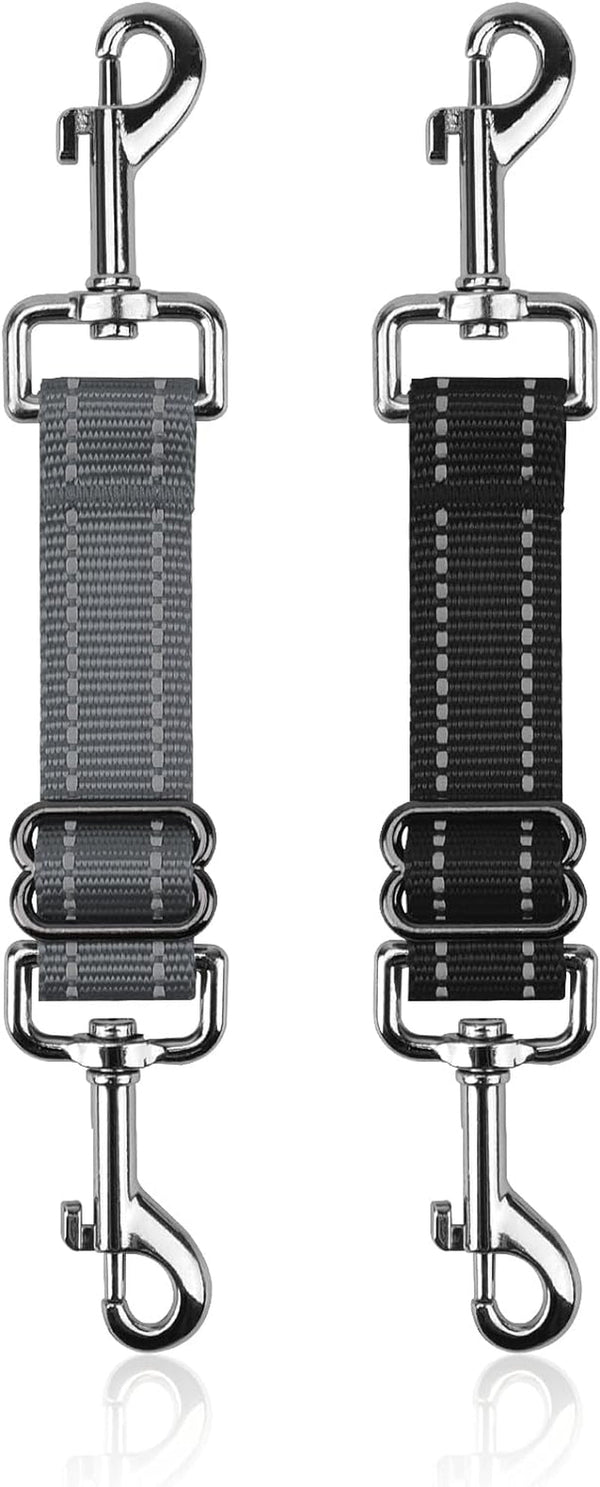 YUEPET Dog Safety Collar Clips 2 Pack Adjustable Prong Backup Clips Reflective Double Ended Backup Clasp Leash Connector for Dog Harness to Collar Safety Clip(Grey+Black) | Prong Collar Backup, Double-Ended Clips, Harness to Collar Connector, Reflective Strap, 7-8.2 in Adjustable Length, 2 Pack1