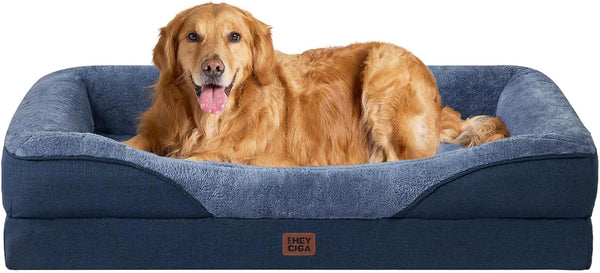 EHEYCIGA Orthopedic XL Dog Bed for Large Sized Dog, 42X30 Inch Extra Large Memory Foam Dog Couch Bed with Sides, Waterproof Liner & Washable Removable Cover, Bolster Pet Sofa, Grey36