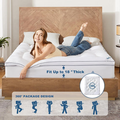 Queen Mattress Topper, Thick Pillow Top Bed Cover Soft Mattress Pad | Mattress Cover for Back Pain Relief,Cooling Deep Pocket 6-18" Fits Queen Mattresses for Couples, Bedrooms and Guest Rooms5