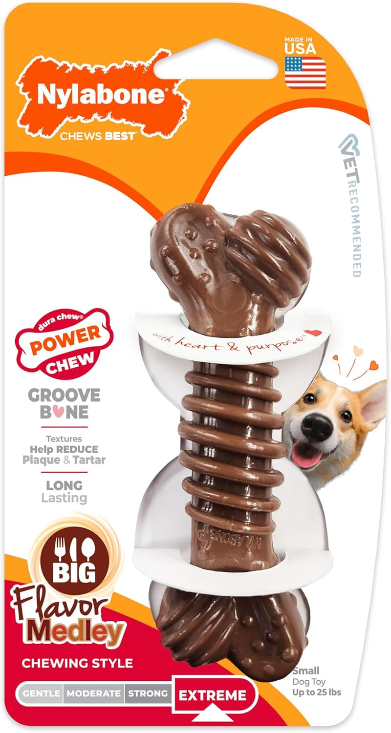 nylabone-power-chew-dental-groove-bone-dog-chew-toy-flavor-medley-small-teeth-cleaning-textures-durable-dog-toys-for-aggressive-chewers-discourages-destructive-chewing-for-dogs-up-to-25-lbs