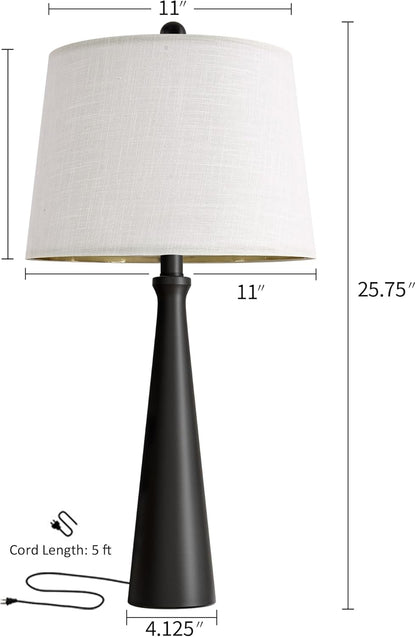25.75" Modern Table Lamp for Bedroom Set of 2, USB C Port, Black | Metal Desk Lamp with White Linen Shade, Tall Lamps for Living Room, Nightstand, End Tables, Home Office Decor3