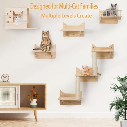 Cat Wall Shelves, 9-Piece Cat Wall Furniture for Large Cats | Solid Pine Wall Mounted Cat Furniture with Cat House, Cat Climbing Shelves, Ladder and Sisal Scratching Posts for Indoor Cats7
