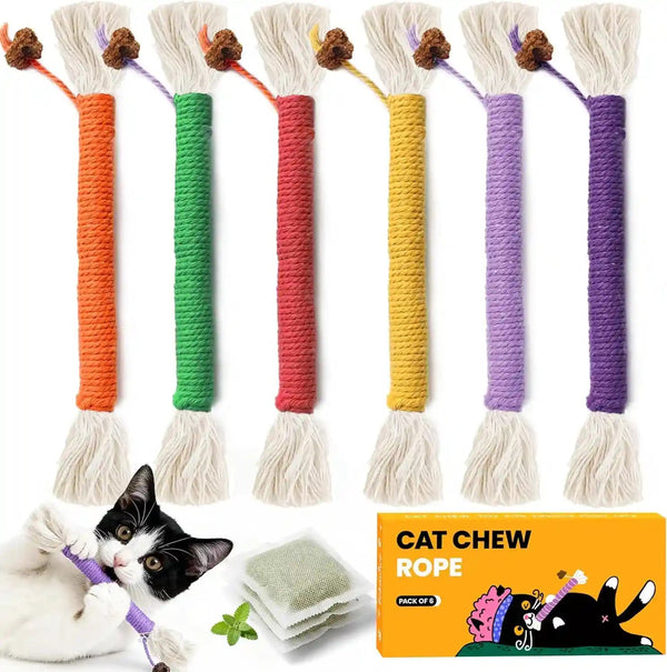 Cat Toys for Indoor Cats, Kitten Toys for Indoor Kittens, Catnip Rope Chew Toys for Teeth Cleaning, Interactive Cat Teething Toy, Kitty Kicker Toy, 3 Pack (Plus 1 Pouch of Catnip)7