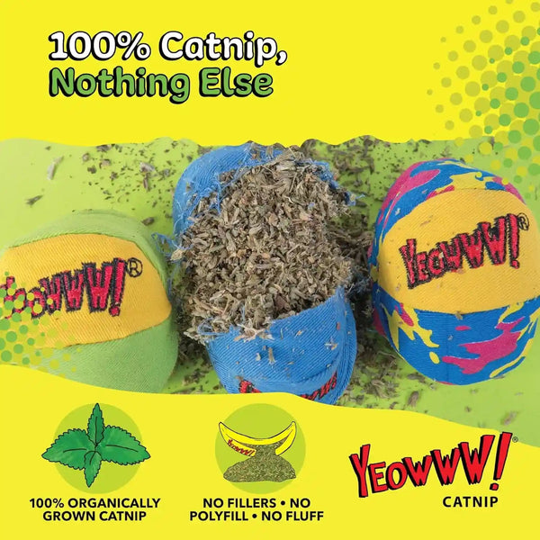 Yeowww! Catnip My Cats Balls Toys for Cats - 3-Pack - Durable Cotton Twill - Made in the USA - Stuffed with Organically Grown Catnip7