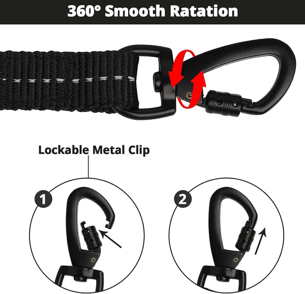 Long Dog Leash 15 FT: Heavy Duty Rope Leashes for Dogs Training with Swivel Lockable Hook Reflective Threads Bungee and Padded Handle - Dog Lead for Large Small Medium Dogs outside Walking Hiking3