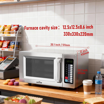 Commercial Countertop 25L Microwave Oven W/ 10 Programmable Memory Menu,5 Power Level,3 Stage Cooking and Touch Screen Control-1000W,0.9 Cu.Ft2