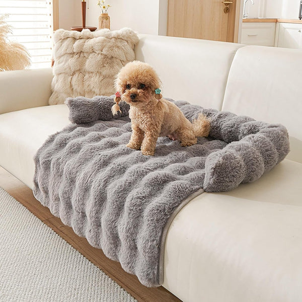 Calming Dog Bed for Couch, 29.5 X 29.5 Inch, Non-Slip Rabbit-Velvet Dog Sofa Mat for Furniture Protector, Perfect for Small, Medium Dogs and Cats (Khaki, Medium)9