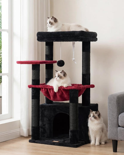 Heybly Cat Tree, Kitten Tower with Large Soft Cat Basket,Cat Condo with Spacious Cat Bed Cave with Hidden Space，Sisal-Covered Scratching Posts,Dangling Ball for Indoor Cats, Light Gray HCT008SW11