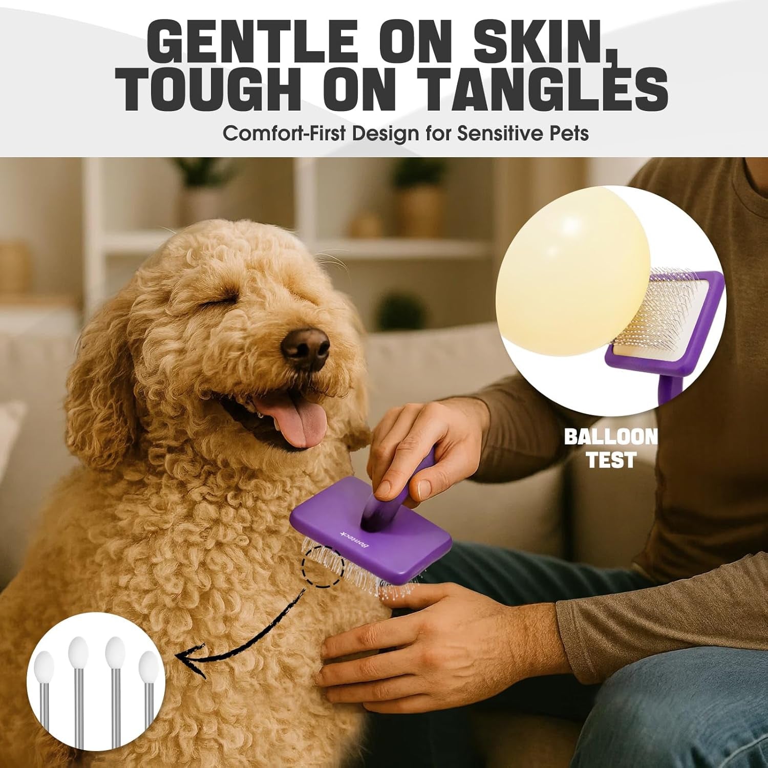 bonteck-dog-slicker-brush-for-dogs-grooming-kit-5pcs-long-haired-doodles-goldendoodles-poodles-skin-friendly-deshedding-comb-and-rake-removes-undercoat-professional-detangling-large-purple
