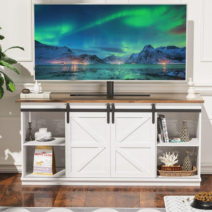 58" Farmhouse TV Stand for Tvs up to 65", Sliding Barn Doors, White | Entertainment Center, Storage Cabinets, Media Console for Living Room and Bedroom2
