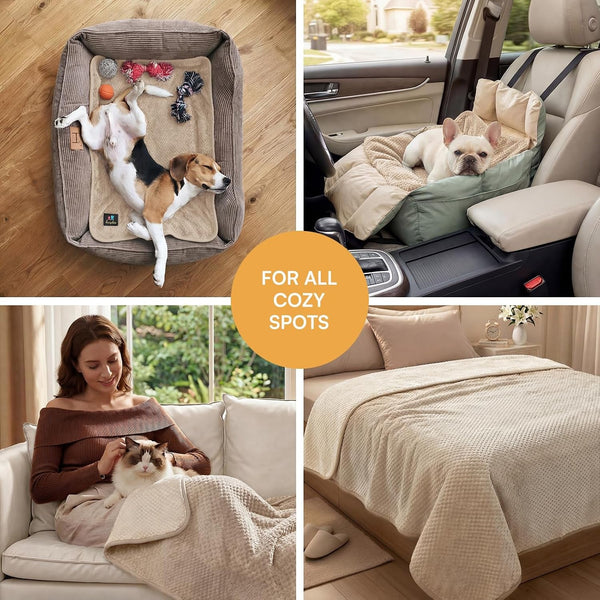 Luciphia Waterproof Blanket for Large Dog Ultra-Soft & Calming Pet Throw Reversible Warm Fleece Durable Furniture Crate Couch Bed Cover Protector Machine Washable Leakproof Beige L (65''X57'')5