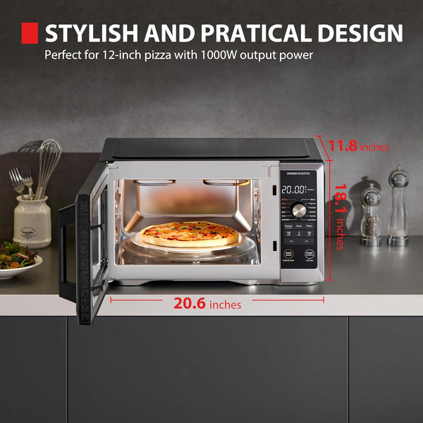 Optichef Pro Air Fryer Combo Countertop Microwave Oven, 1.0 Cu.Ft | Origin Inverter, Chefdefrost, 27 Auto Menus, 10 Power Levels, for Home Kitchen, 1000W, Black Stainless Steel5