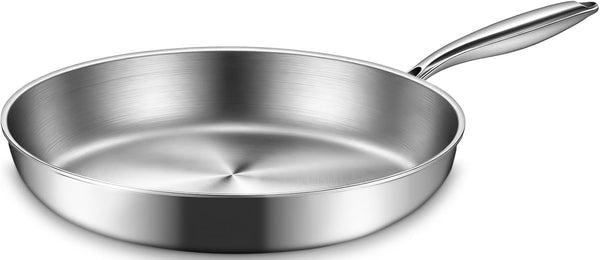 12 Inch Tri-Ply Stainless Steel Frying Pan, Compatible with All Cooktops up to 600℉, Large Frying Pan Induction-Ready Skillet, Dishwasher and Oven Safe, Even Heat, 12" Skillet1