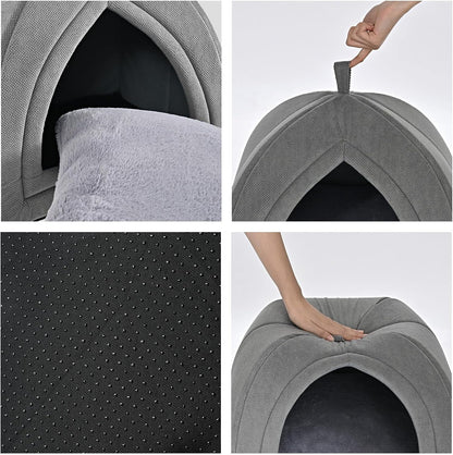 Amazon Basics Cat Cave Bed, 2-In-1 Foldable House for Indoor Cats, with Washable Cushion and Non-Slip Base, 17.5 X 17.5 Inches, Large, Lightgray2