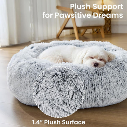 JOLLYVOGUE Small Dog Bed, Calming Dog Beds for Small Dogs & Indoor Cats - 20 Inches Donut Washable Cat Bed for Kittens & Puppies, round Fluffy Plush Faux Fur Pet Beds(Smoke Grey)4