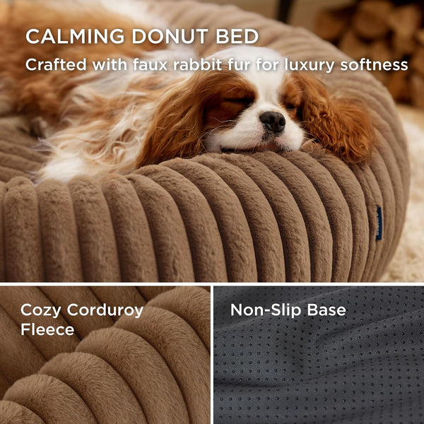 Bedsure Comfyfleece™ Donut Large Dog Bed - Washable Faux Fur with Corduroy Fleece & anti Slip Bottom, round Pet Bed with Removable Cover, Camel Brown, 36X36X8 Inches | 36X36X8In,Calming round Pet Bed,Support Plush , with Removable Corduroy Fleece for Big Dog,Anti Slip Bottom,Camel Brown3