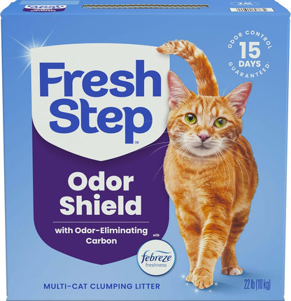 Fresh Step Odor Shield Multi Cat Clumping Litter with Febreze Freshness, Odor-Eliminating Carbon, Ammonia Block Technology, 22 Lb. Box1