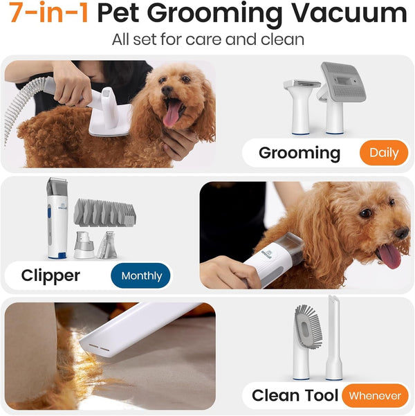 Oneisall Dog Grooming Vacuum, Pet Grooming Vacuum with Clipper Nail Grinder, 1.5L Dust Cup Dog Deshedding Brush with 7 Tools for Shedding Pet Hair, Home Cleaning(Blue)2