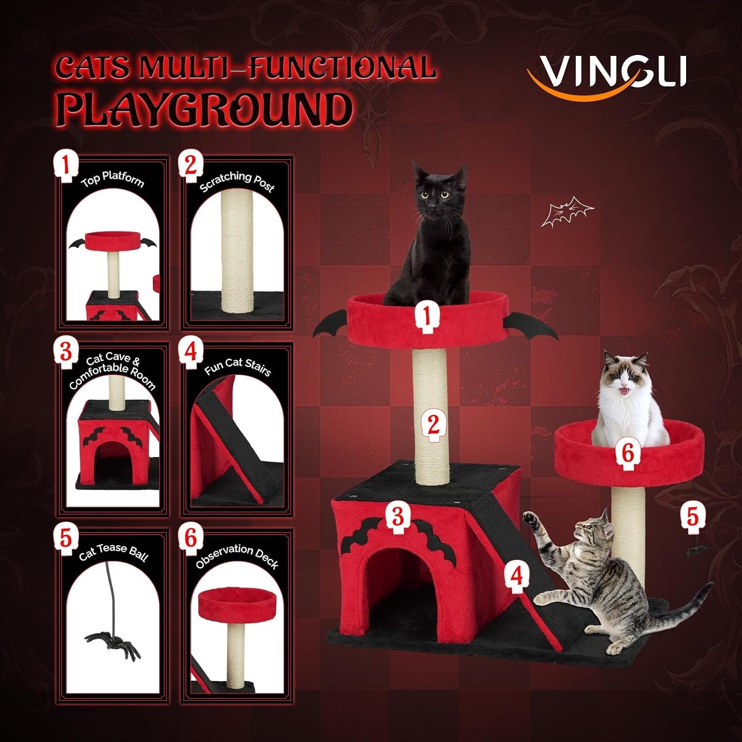 vingli-27-6in-gothic-cat-tree-with-spacious-cat-condo-2-padded-perches-red-black-cat-tower-with-scratching-ladder-sisal-posts-spider-toy-for-large-cats