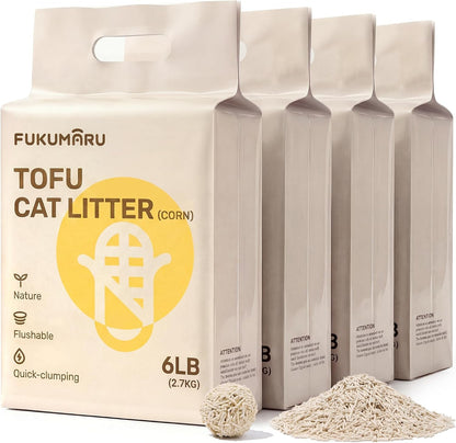 FUKUMARU Tofu Cat Litter - Natural Lightweight Unscented Cat Litter Pellets, 99.9% Dust Free Quick Clumping, Effective Odor Control, Flushable, Low Tracking, 18 LBS (3 Packs)13