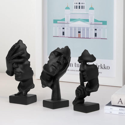 Prosfalt 3 Pcs Thinker Statue, Silence Is Gold Abstract Art Figurine, No Hear No See No Speak Modern Home Resin Sculptures Decorative Objects Decor for Home Office Bookshelf Desktop(Black) (A-41)4